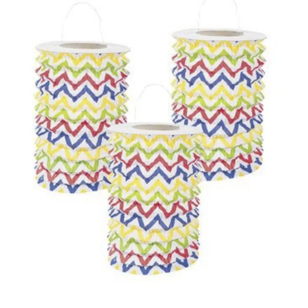Set Of 6 Chevron Pattern Bright Paper Lanterns -‎ Party Decorations  Rainbow